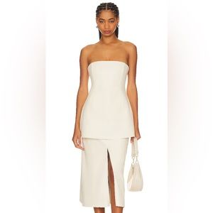 WeWoreWhat Faux Leather Midi Skirt in Ecru